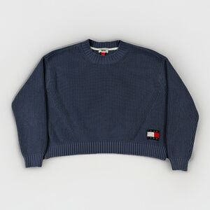 Tommy Hilfiger Cropped Sweater Dusty Blue Y2K Tommy Jeans Preppy Twee Streetwear